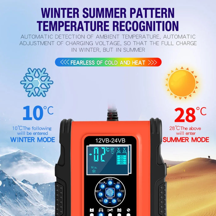 E-FAST TK500 12V / 24V 7-Stage Intelligent Battery Charger Car Truck Lead-Acid Battery Restore Charger - Orange / EU Plug - 3