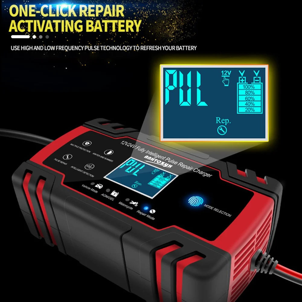 ANHTCZYX ZYX-J30 12V / 24V 3-Stage Smart Battery Charger Car Motorcycle Battery Restore Charger - Red / EU Plug - 4