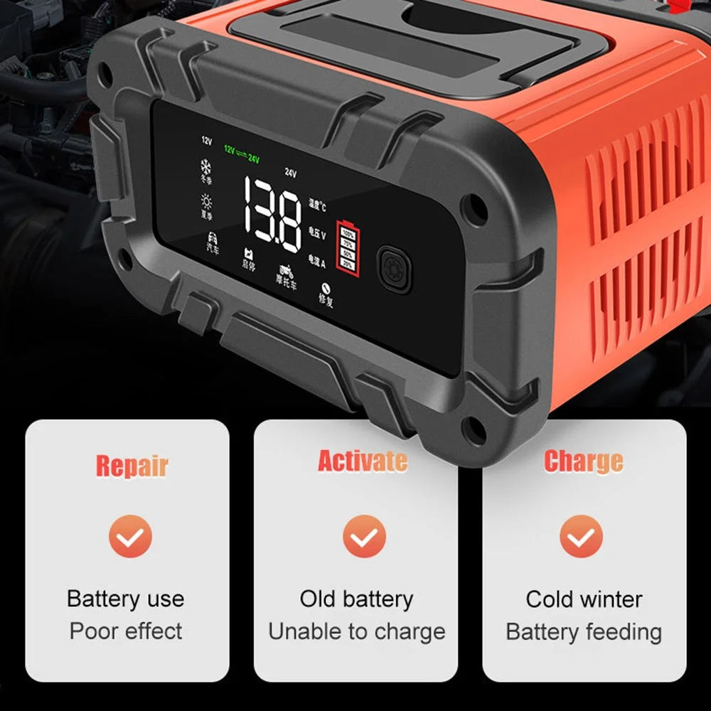 E-FAST TK-700 7-Stages 12V / 24V Motorcycle Car Battery Charger Large Screen Display Smart Battery Charger - US Plug - 4