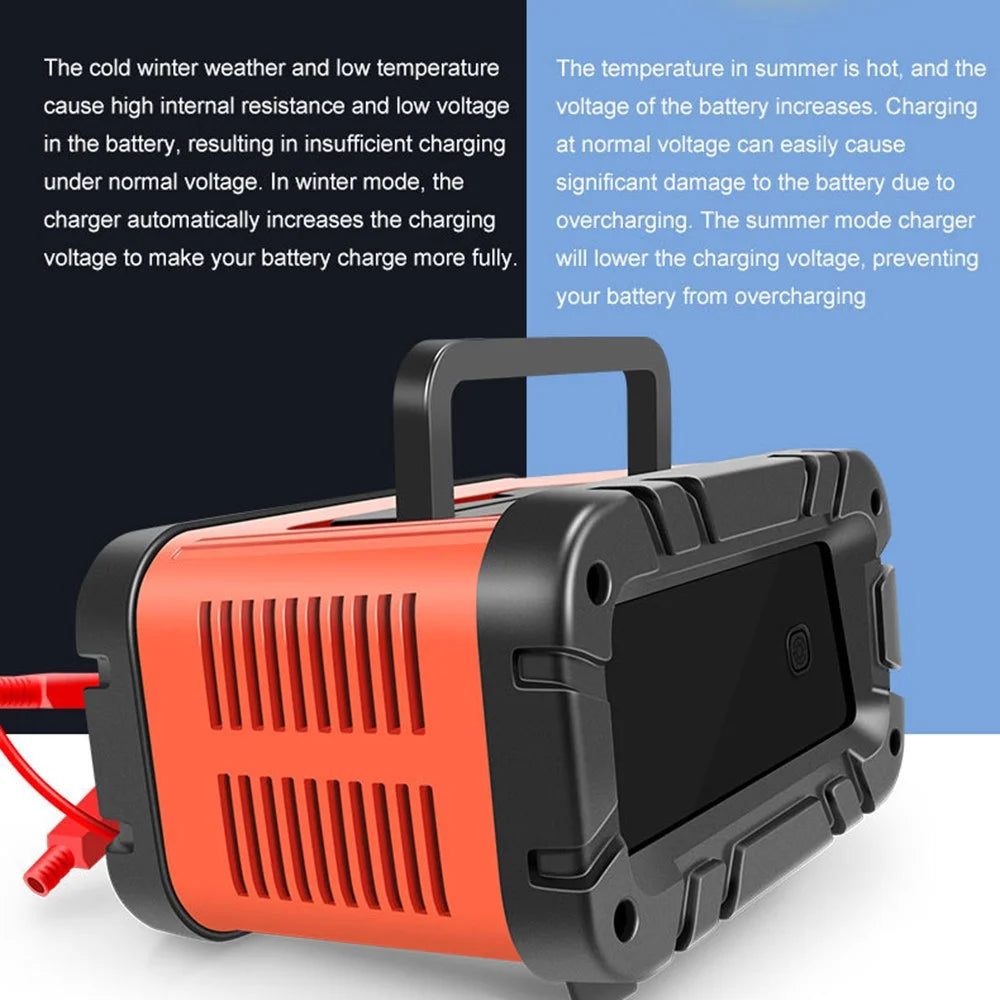E-FAST TK-700 7-Stages 12V / 24V Motorcycle Car Battery Charger Large Screen Display Smart Battery Charger - US Plug - 5