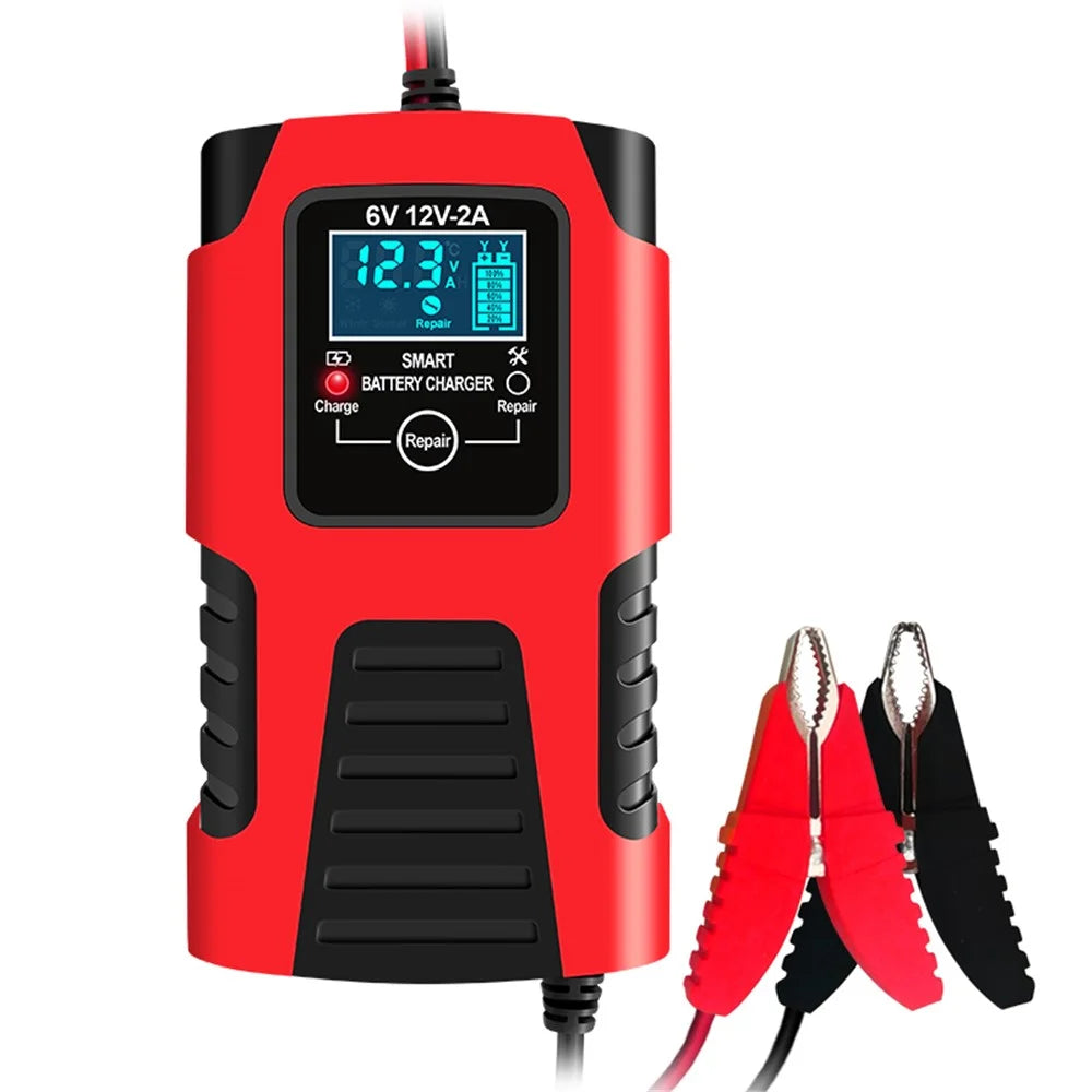 E-FAST ZYX-J99 6V / 12V Lead-Acid Battery Charger for Motorcycles, Tricycles Intelligent Repair Battery Charger - Red / US Plug - 1