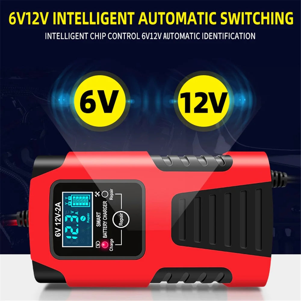 E-FAST ZYX-J99 6V / 12V Lead-Acid Battery Charger for Motorcycles, Tricycles Intelligent Repair Battery Charger - Red / US Plug - 3