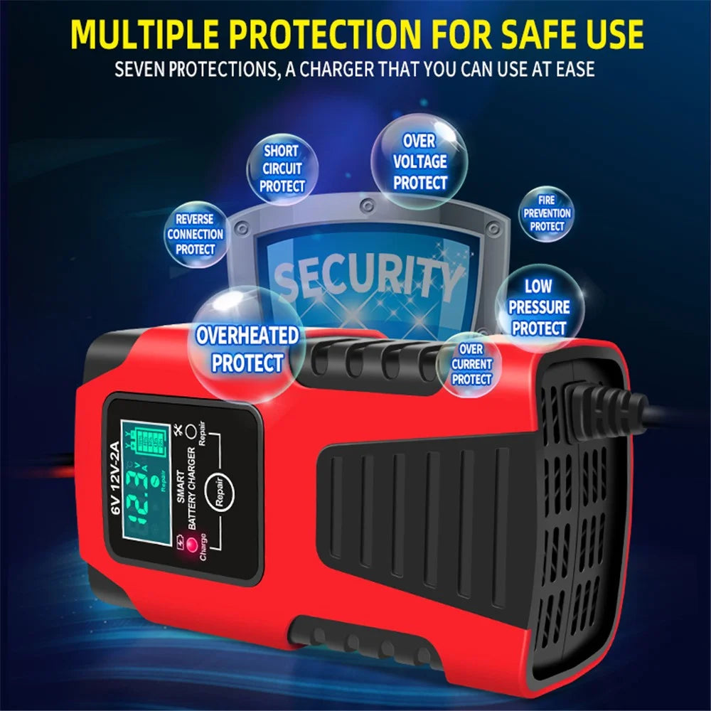 E-FAST ZYX-J99 6V / 12V Lead-Acid Battery Charger for Motorcycles, Tricycles Intelligent Repair Battery Charger - Red / US Plug - 5
