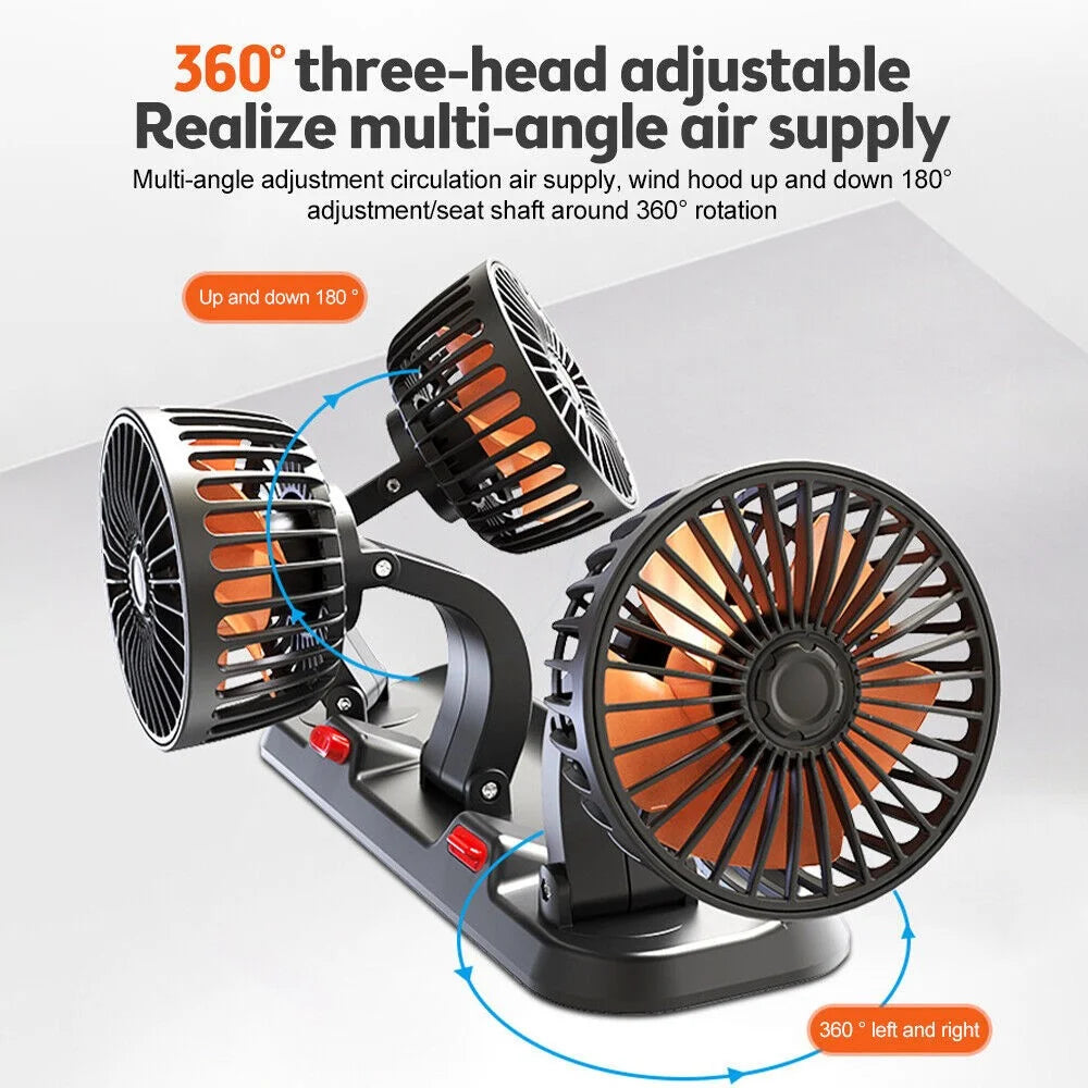 F4310 Summer Car Cooler Fan Vehicle Interior 3-Head Cooling Fan with Parking Number Plate - 24V Cigarette Lighter Plug - 2