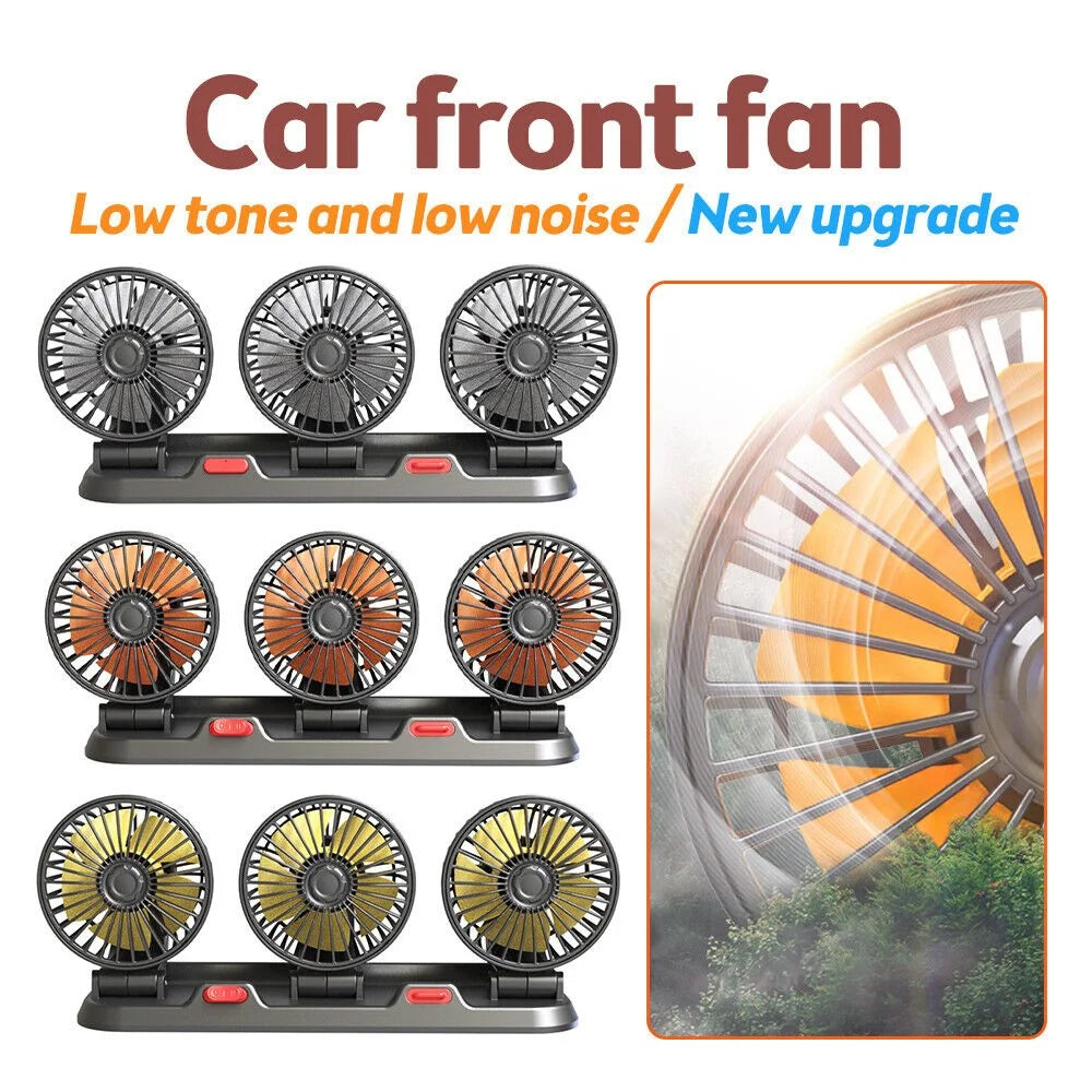 F4310 Summer Car Cooler Fan Vehicle Interior 3-Head Cooling Fan with Parking Number Plate - 24V Cigarette Lighter Plug - 3