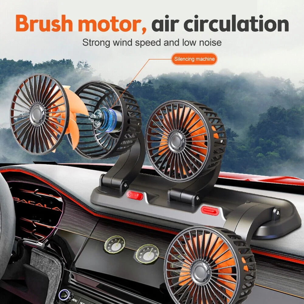 F4310 Summer Car Cooler Fan Vehicle Interior 3-Head Cooling Fan with Parking Number Plate - 24V Cigarette Lighter Plug - 4