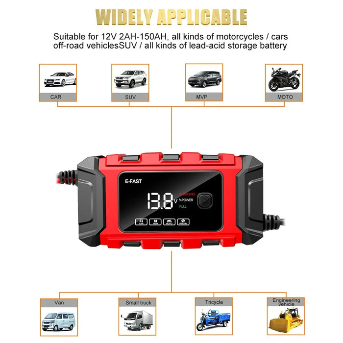 E-FAST TK-360 12V / 6A Car Full Automatic Battery Charger Maintainer Trickle Charger Battery Desulfator - EU Plug - 5