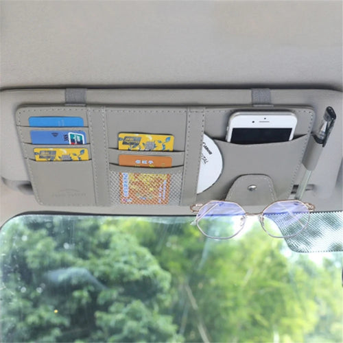 Car Sun Visor Decorative Storage Bag PU Leather Bill Glasses Cards CD Holder Storage Bag (No Zipper) - Grey - 1