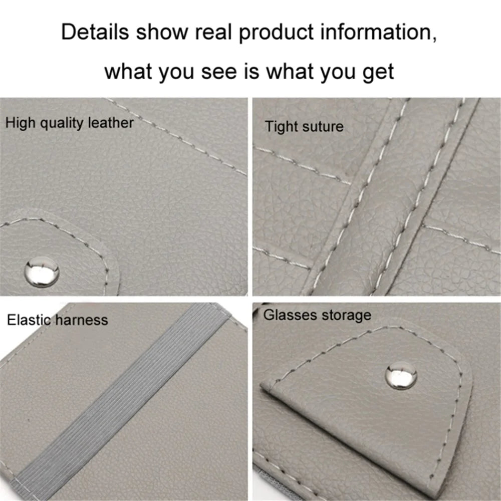Car Sun Visor Decorative Storage Bag PU Leather Bill Glasses Cards CD Holder Storage Bag (No Zipper) - Grey - 3