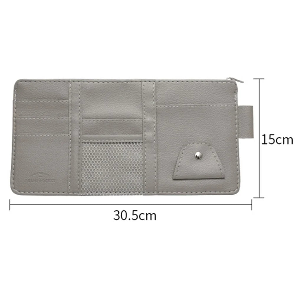 Car Sun Visor Decorative Storage Bag PU Leather Bill Glasses Cards CD Holder Storage Bag (No Zipper) - Grey - 5