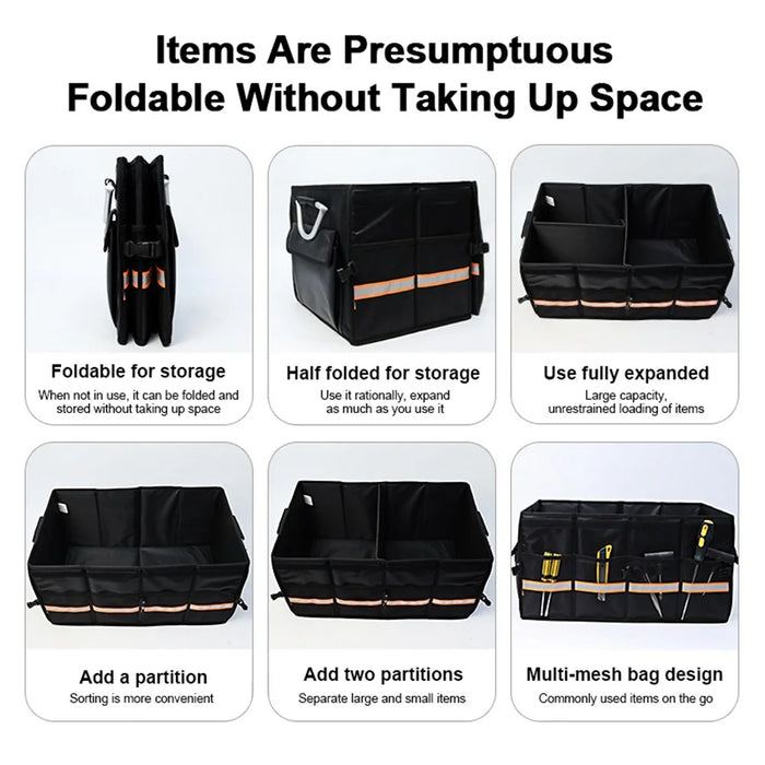 YH-4331 36L Reflective Outdoor Travel Trunk Organizer with Lid Folding Storage Case Car Trunk Box - Black - 4