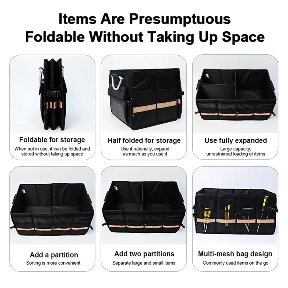 YH-4331 66L Outdoor Travel Trunk Organizer Storage Case Multipurpose Car Trunk Storage Box with Lid - Black - 3