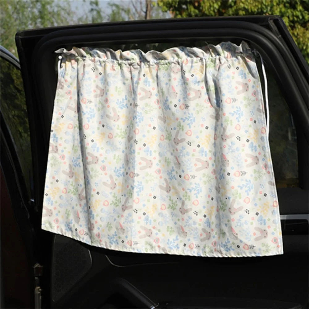 Cute Pattern Printed Car Window Anti-UV Curtain Cotton Cloth Vehicle Side Window Sun Shade Curtain - Rabbit - 1