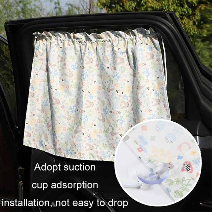 Cute Pattern Printed Car Window Anti-UV Curtain Cotton Cloth Vehicle Side Window Sun Shade Curtain - Rabbit - 2