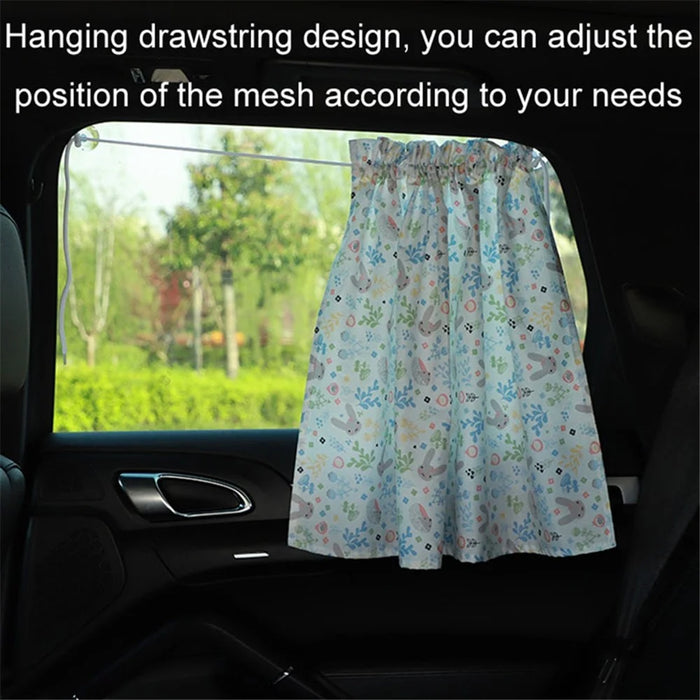 Cute Pattern Printed Car Window Anti-UV Curtain Cotton Cloth Vehicle Side Window Sun Shade Curtain - Rabbit - 4