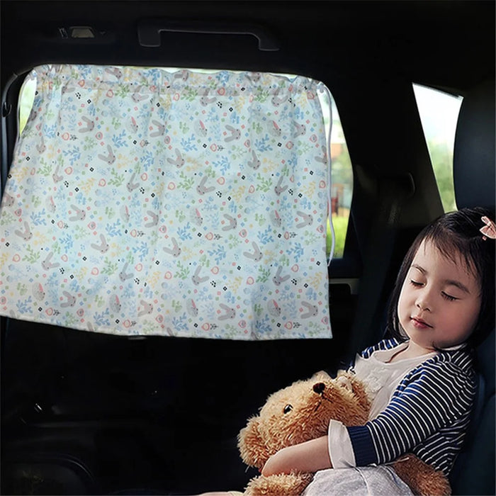 Cute Pattern Printed Car Window Anti-UV Curtain Cotton Cloth Vehicle Side Window Sun Shade Curtain - Rabbit - 6
