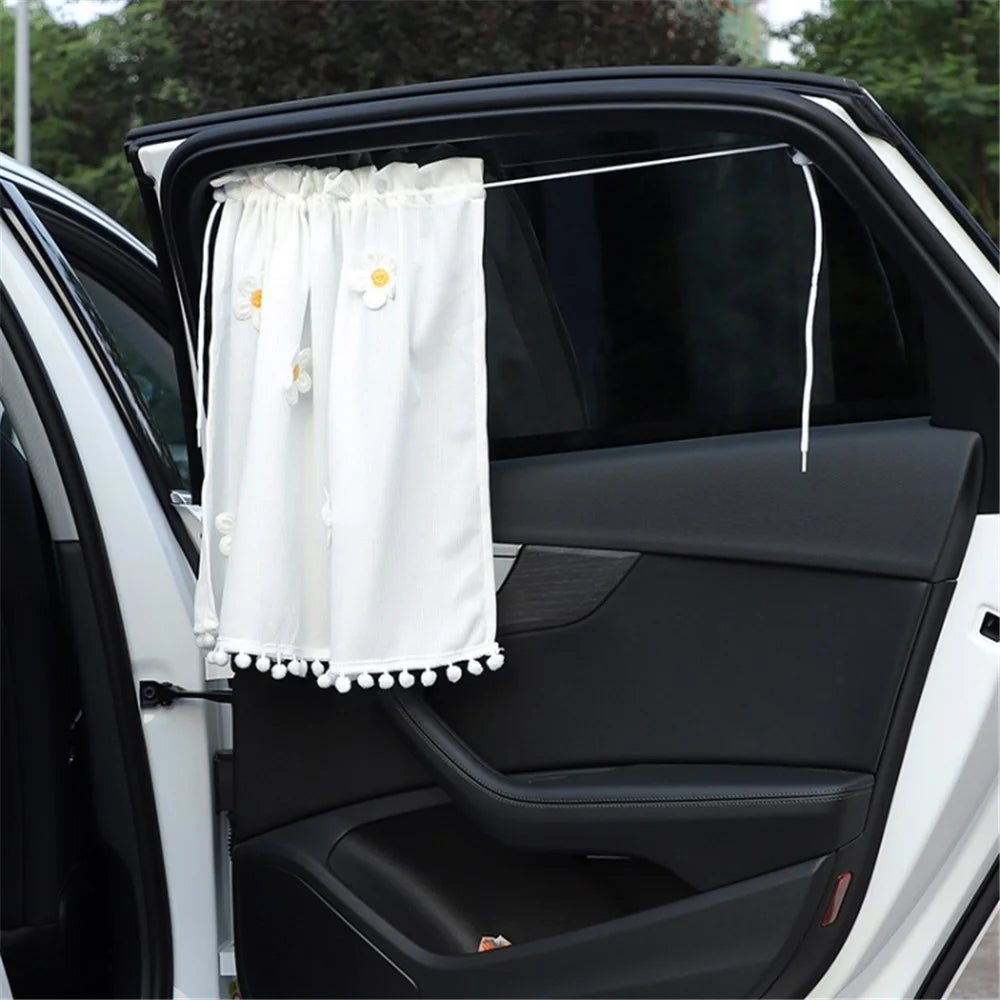 Waffle Fabric Car Window Privacy Protection Curtain Vehicle Side Window Sun Shade Curtain - White - 4