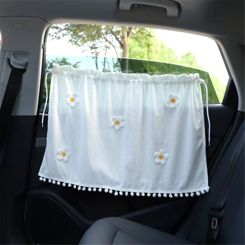 Waffle Fabric Car Window Privacy Protection Curtain Vehicle Side Window Sun Shade Curtain - White - 5