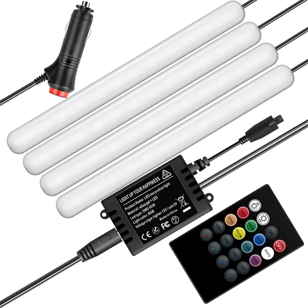F8 Car Interior LED Light Bar RGB Bluetooth-compatible Voice Control Light Strip Cigarette Lighter Auto Ambient Lamp - 1