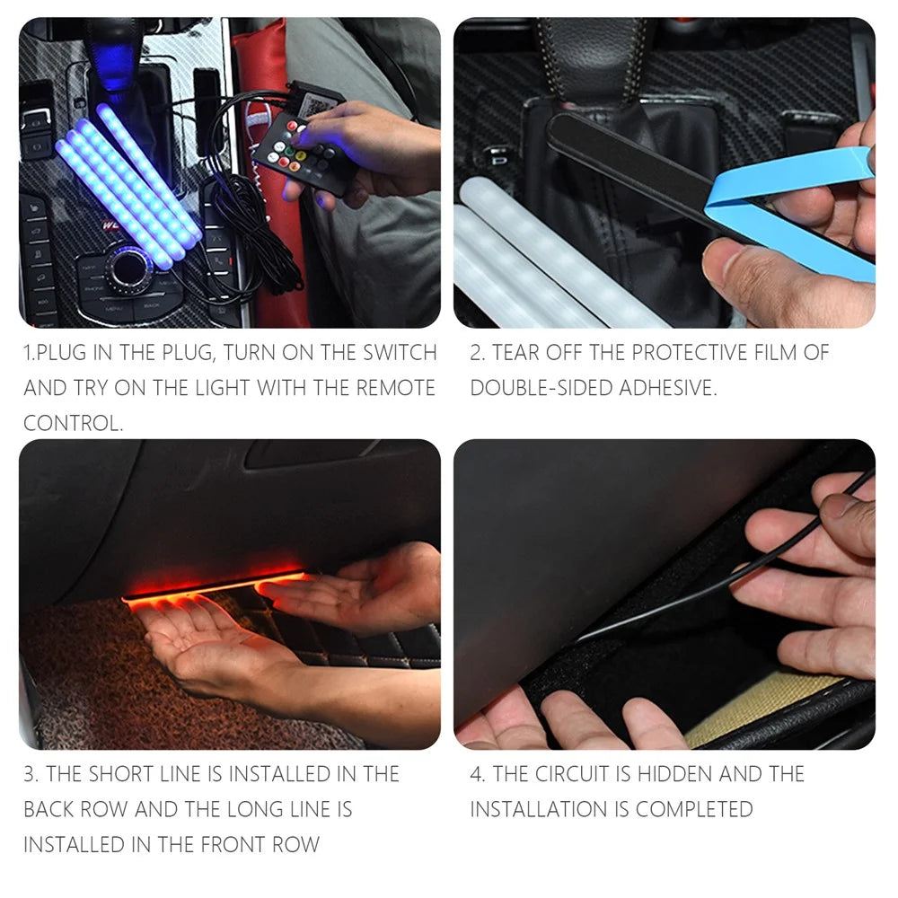 F8 Car Interior LED Light Bar RGB Bluetooth-compatible Voice Control Light Strip Cigarette Lighter Auto Ambient Lamp - 3