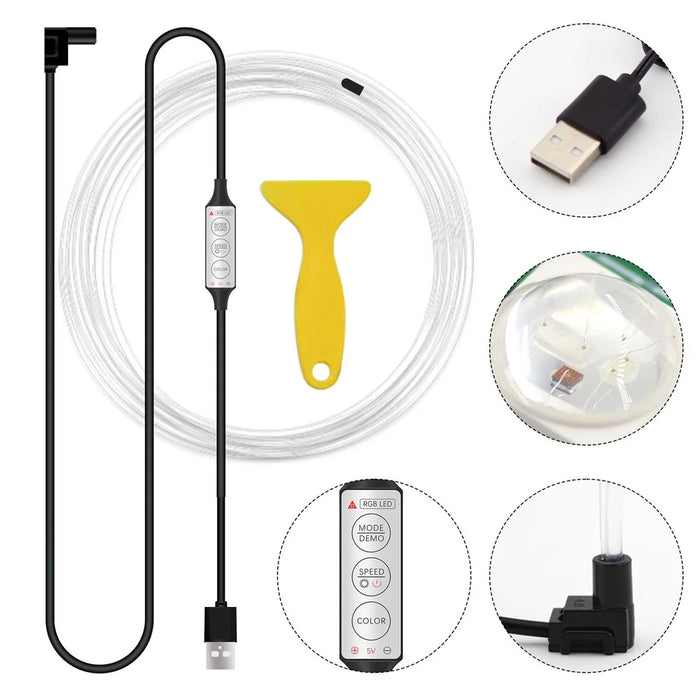 H5U 5m Car Interior Ambient RGB LED DIY Flexible Light Strip USB Wire Control Decorative Cold Light Strip - 2