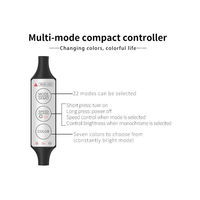 H5U 5m Car Interior Ambient RGB LED DIY Flexible Light Strip USB Wire Control Decorative Cold Light Strip - 3