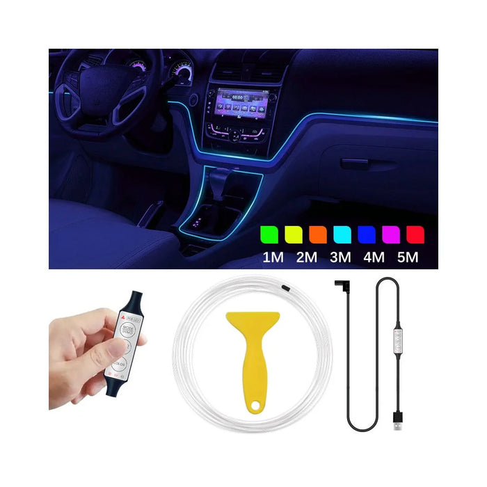 H5U 5m Car Interior Ambient RGB LED DIY Flexible Light Strip USB Wire Control Decorative Cold Light Strip - 5