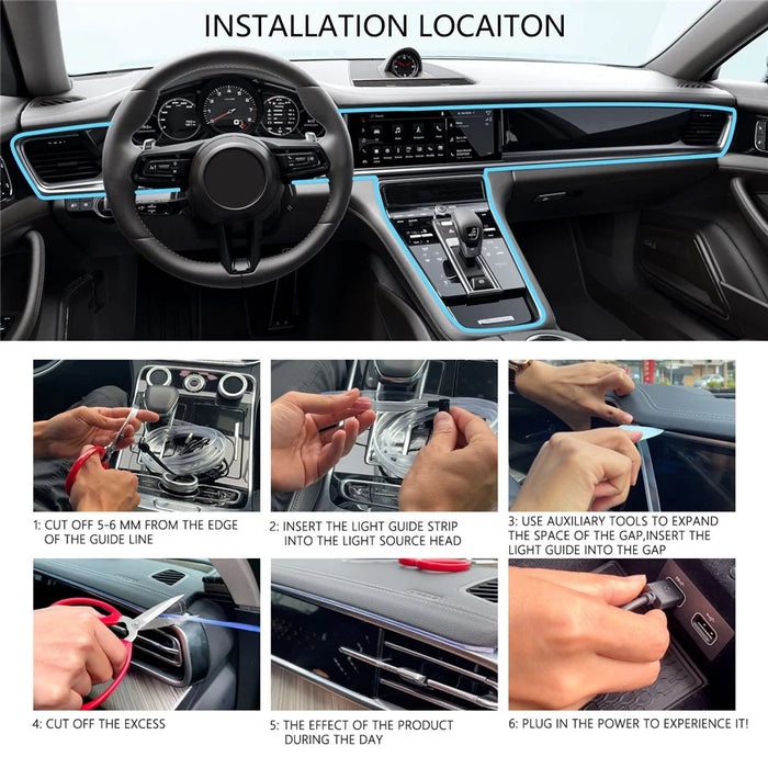 H5U 5m Car Interior Ambient RGB LED DIY Flexible Light Strip USB Wire Control Decorative Cold Light Strip - 6