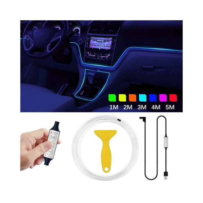 H2U 2m Car Interior Ambient Neon Cold Light Strip USB Wire Control RGB LED DIY Flexible Light Strip - 5