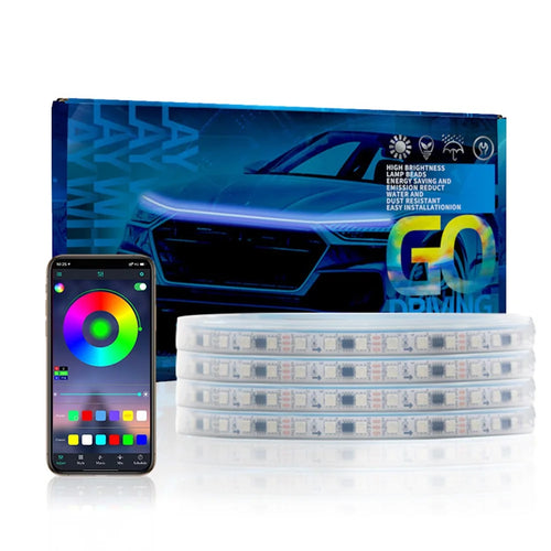 G15 1.5m Car Led Lights Exterior RGB Hood Light Strip Waterproof Headlight Dynamic RGB Exterior Car Strip Lights - 1