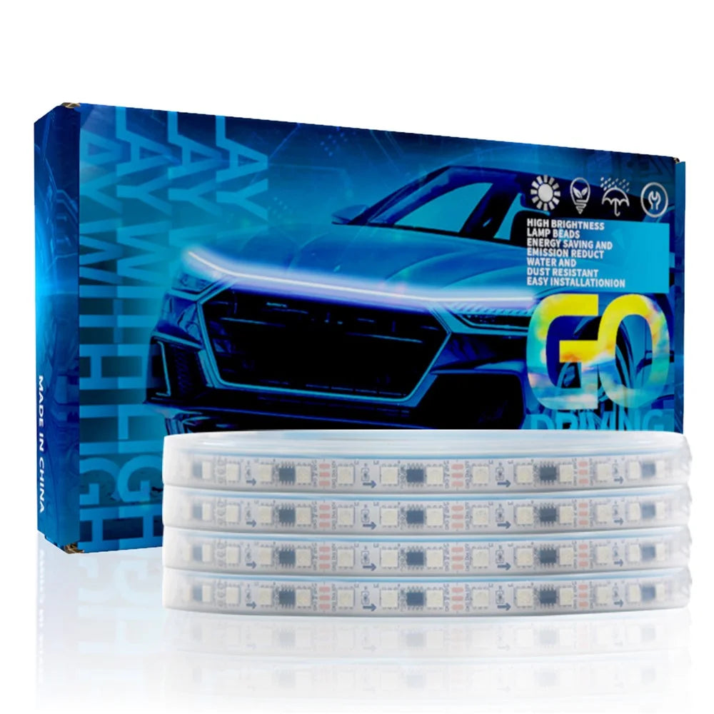 G15 1.5m Car Led Lights Exterior RGB Hood Light Strip Waterproof Headlight Dynamic RGB Exterior Car Strip Lights - 6