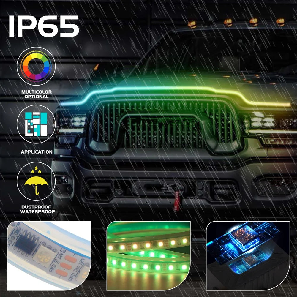 G15F 1.5m Car Hood LED Strip Lights Exterior Lights PVC Engine Hood Guide Decorative Light for Car Truck - 4