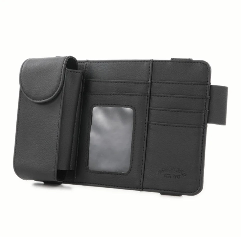 GOATHERD Car Sun Visor Microfiber Leather Storage Bag Driver License Cards Glasses Holder Bag - Black - 1