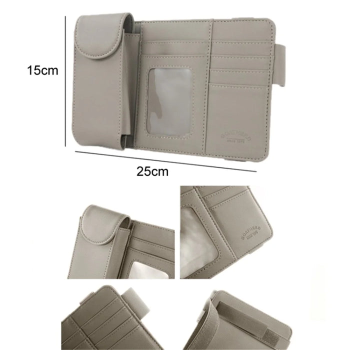 GOATHERD Car Sun Visor Microfiber Leather Storage Bag Driver License Cards Glasses Holder Bag - Black - 4