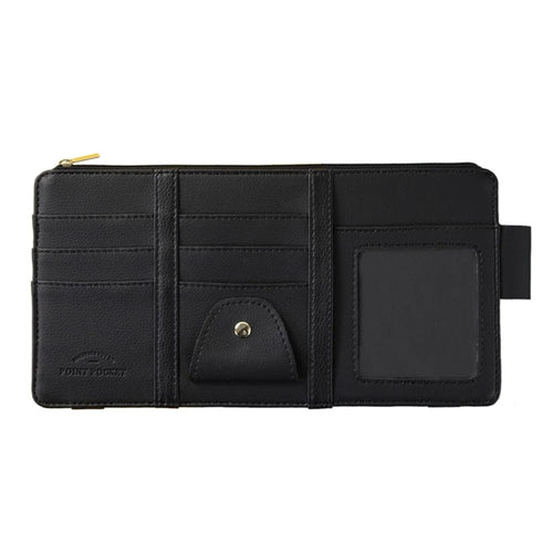 Car Sun Visor Zipper Pocket Storage Bag Microfiber Leather Cards Glasses Phone Holder Bag - Black - 1