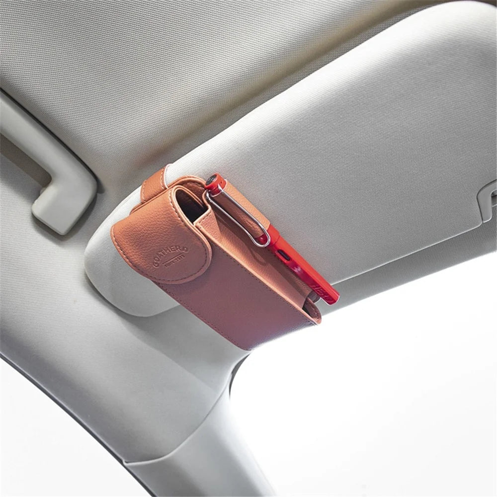 GOATHERD Car Sun Visor Mount Microfiber Leather Sunglasses Storage Bag Glasses Holder Pouch - Brown - 2