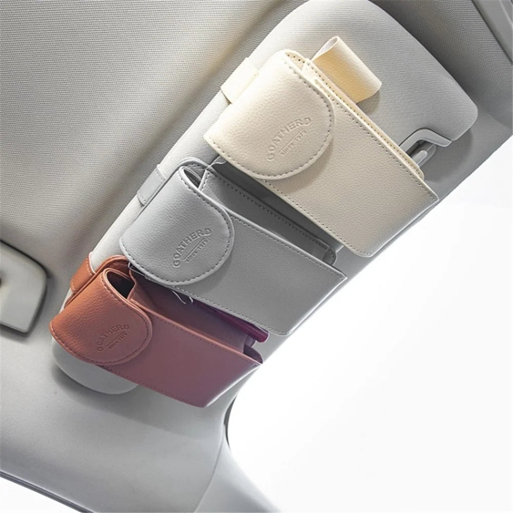 GOATHERD Car Sun Visor Mount Microfiber Leather Sunglasses Storage Bag Glasses Holder Pouch - Brown - 4