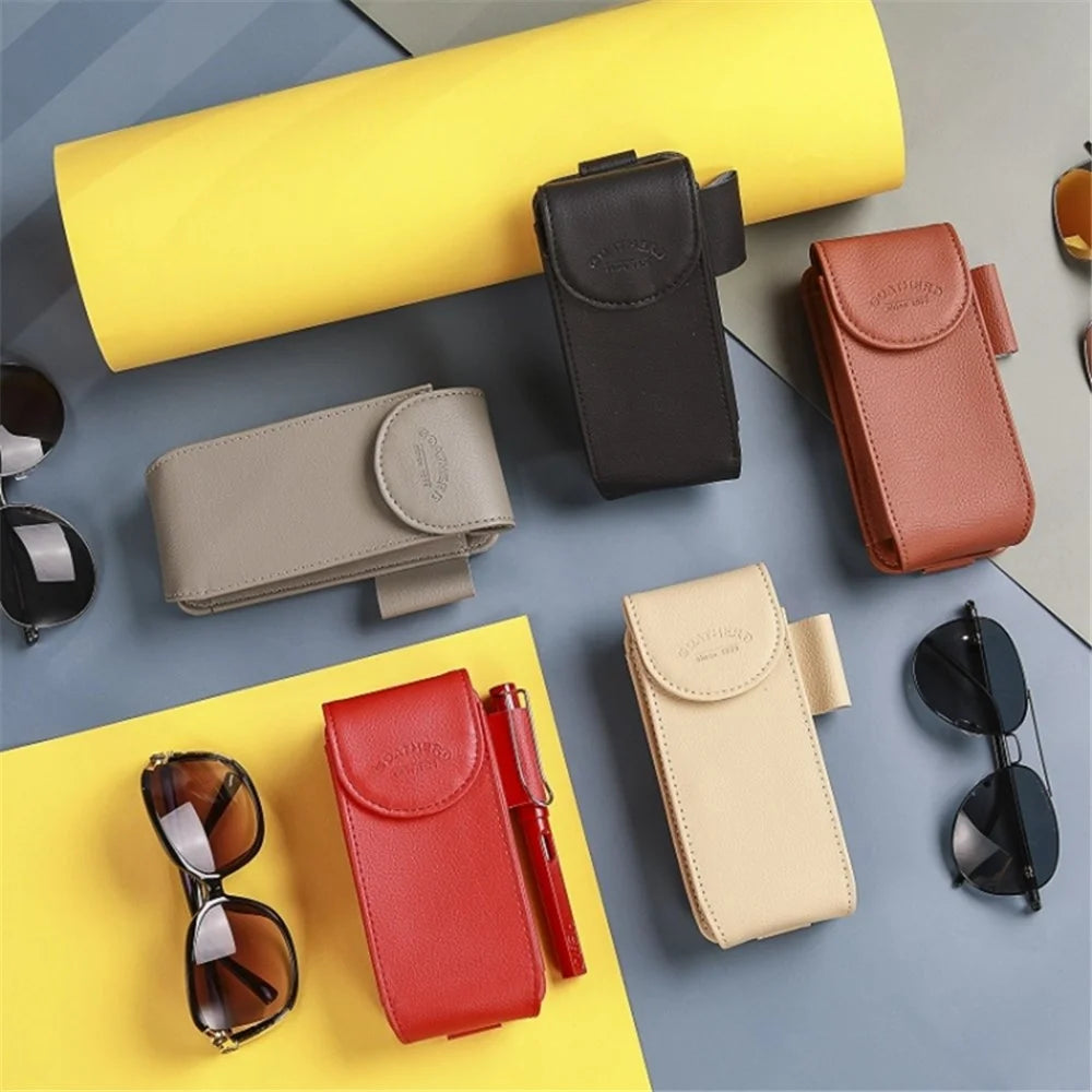 GOATHERD Car Sun Visor Mount Microfiber Leather Sunglasses Storage Bag Glasses Holder Pouch - Brown - 5