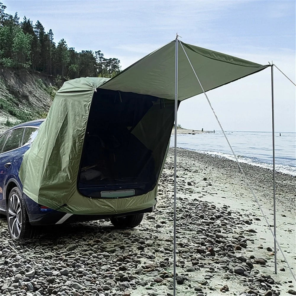 Car Rear Camping Tent Set Oxford Cloth SUV Cabana Tent with Awning Shade - Army Green - 2