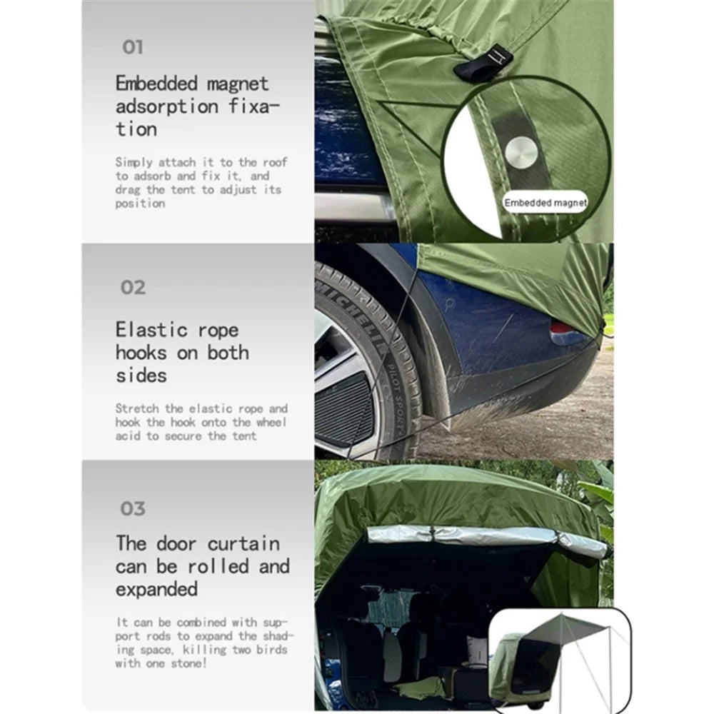 Car Rear Camping Tent Set Oxford Cloth SUV Cabana Tent with Awning Shade - Army Green - 3