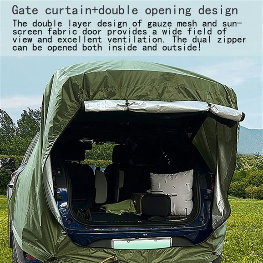 Car Rear Camping Tent Set Oxford Cloth SUV Cabana Tent with Awning Shade - Army Green - 6