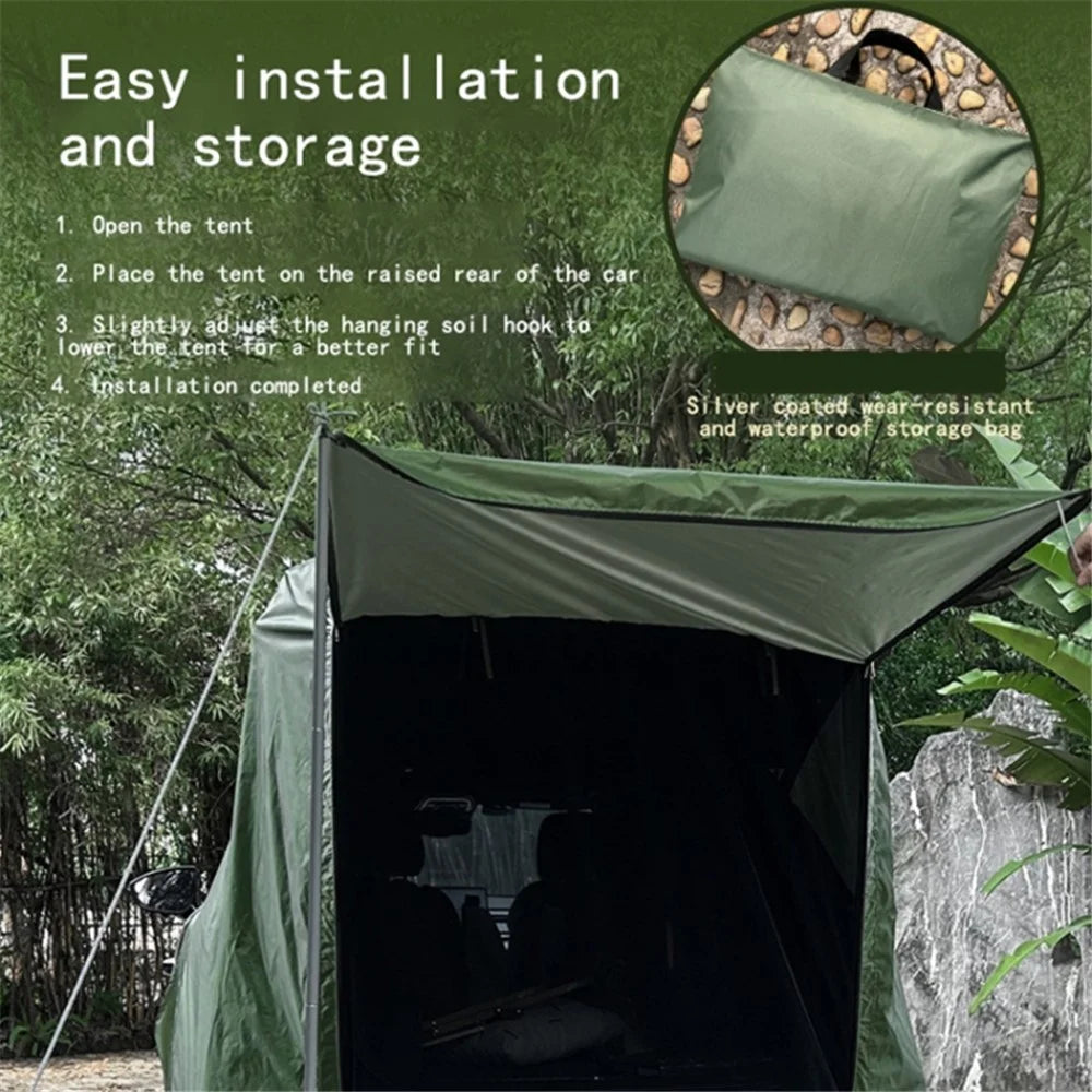 Car Rear Camping Tent Set Oxford Cloth SUV Cabana Tent with Awning Shade - Army Green - 7