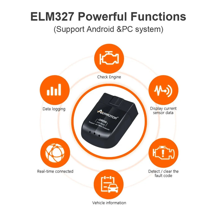 AERMOTOR ELM327 V1.5 OBD 2 Scanner Bluetooth-compatible 4.0 Car OBD2 Reader Check Engine Scan Tool (Chip: PIC18F25K80) - 4