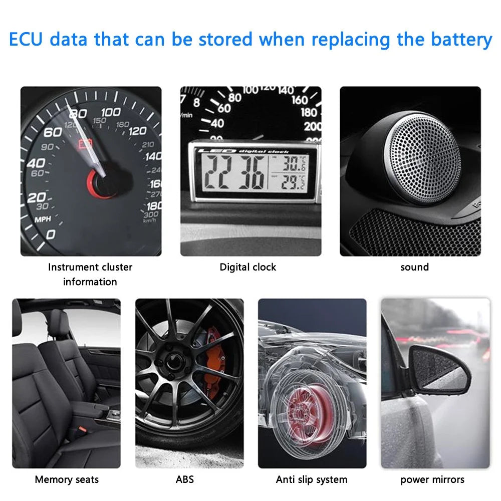 AERMOTOR Battery Alligator Clips Car Emergency Power Off Protector with OBD2 Connectors ECU Memory - 3