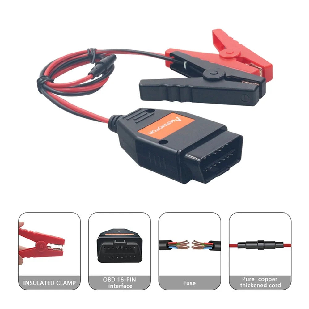 AERMOTOR Battery Alligator Clips Car Emergency Power Off Protector with OBD2 Connectors ECU Memory - 4