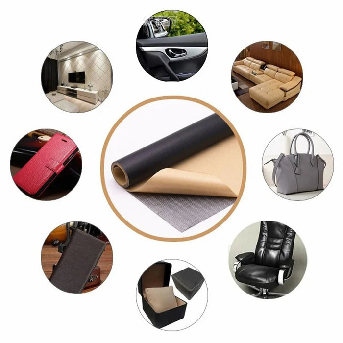 LEXINGXIANG 200x137cm PVC Leather Self-Adhesive Patch Sofa Furniture Repair Patch Leather Sheet - Black - 3