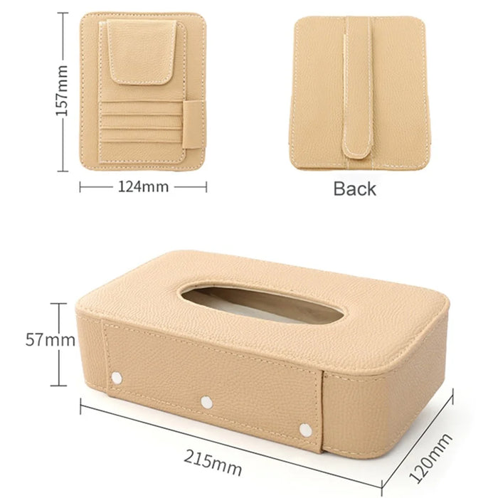 Automotive Interior Litchi Texture PU Leather Car Sun Visor Tissue Box Card Clip Set - Beige - 7