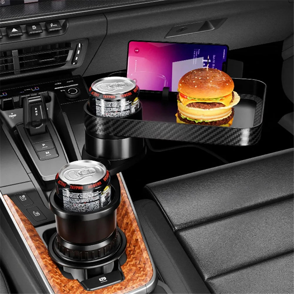 CARFU AC-2387 Car Cup Holder 360-Degree Adjustable Drink Holder with Food Tray - 2