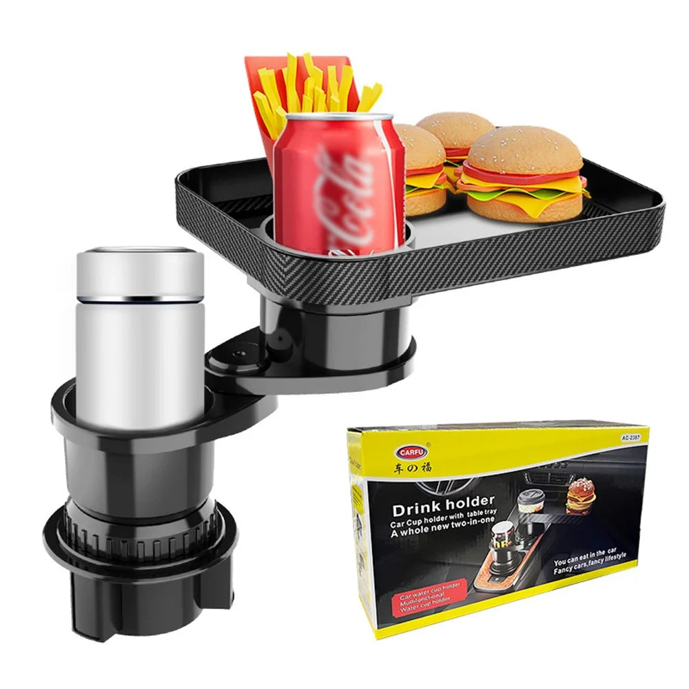 CARFU AC-2387 Car Cup Holder 360-Degree Adjustable Drink Holder with Food Tray - 3