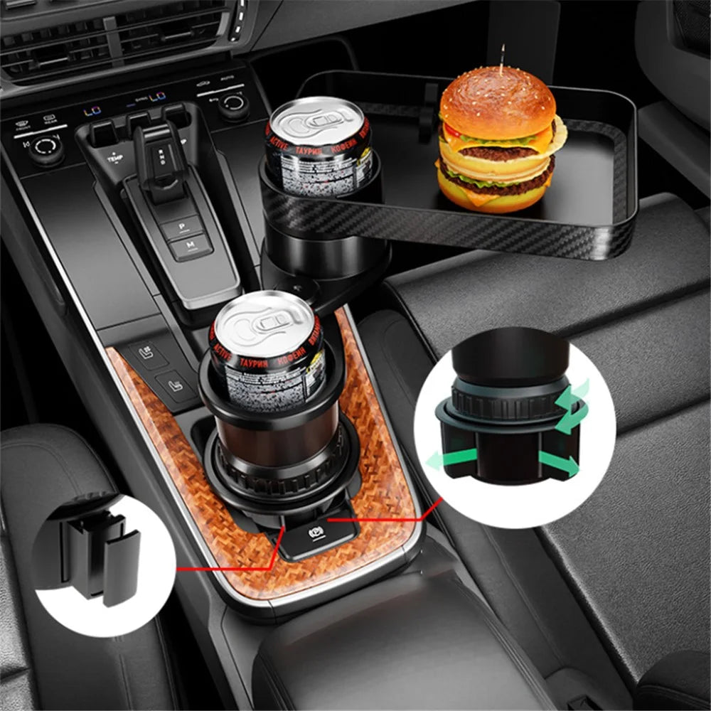 CARFU AC-2387 Car Cup Holder 360-Degree Adjustable Drink Holder with Food Tray - 4